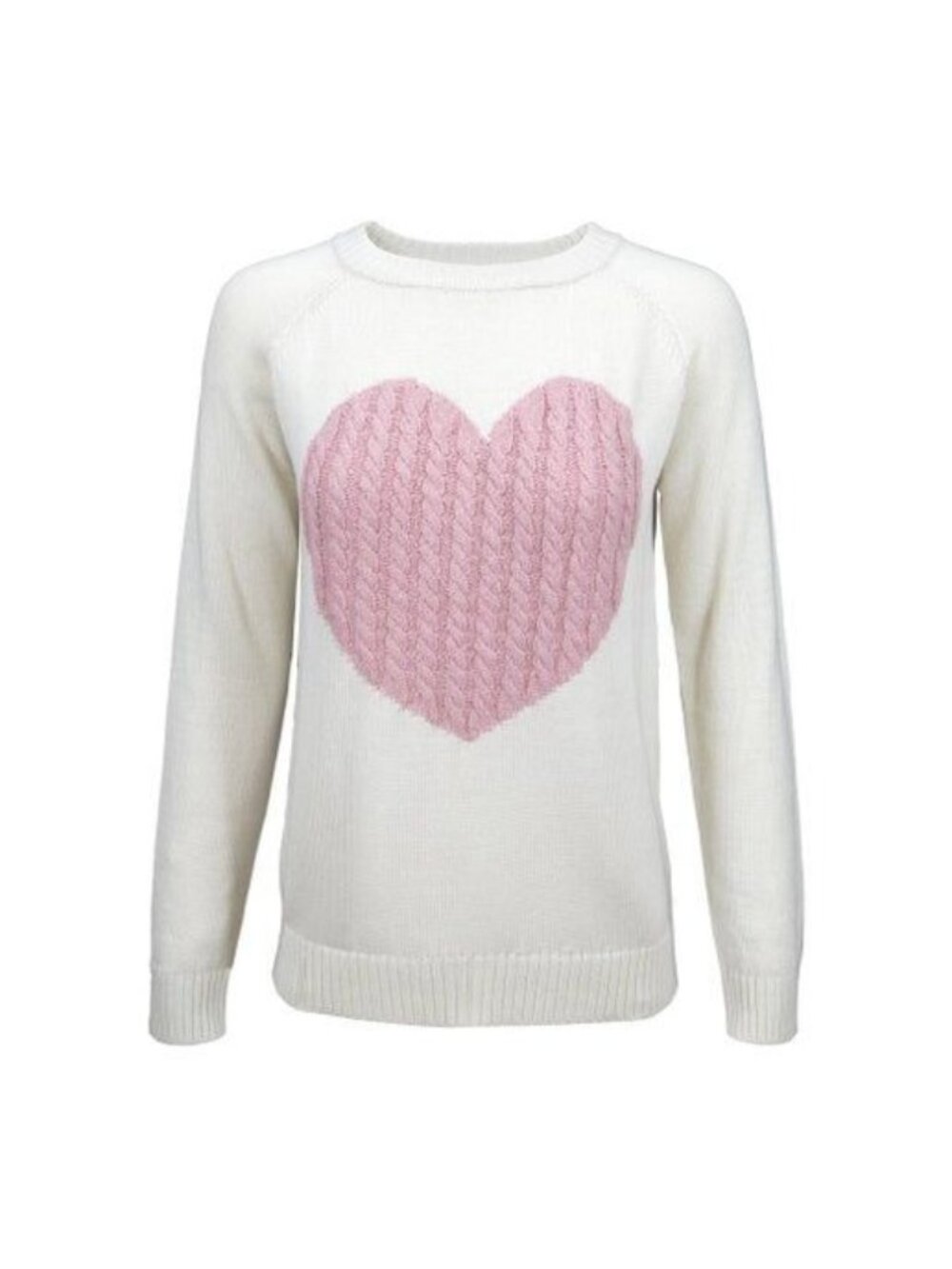 Love Heart Jacquard Round Neck Pullover Sweater Small